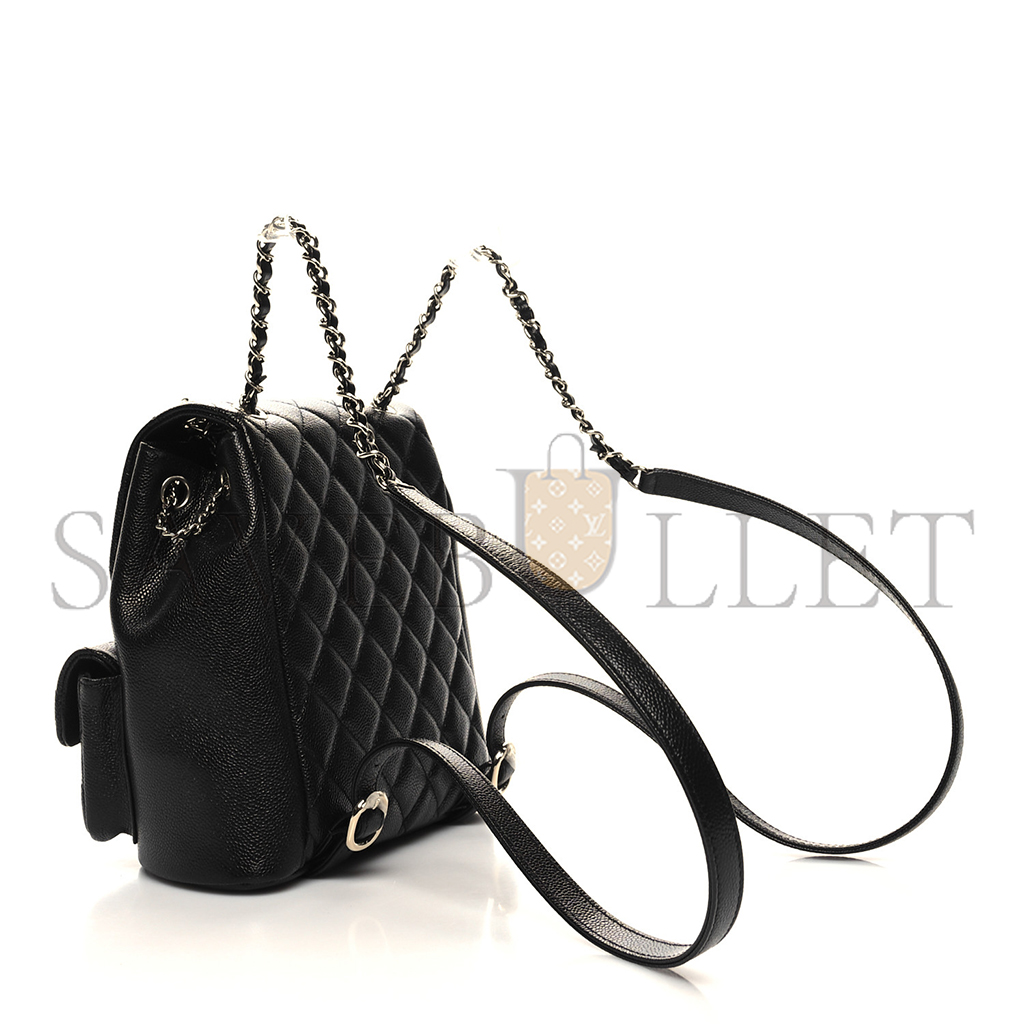 CHANEL MASTER SHINY CAVIAR QUILTED MEDIUM DUMA POCKETS DRAWSTRING BACKPACK BLACK (20.5*20*11.5cm)